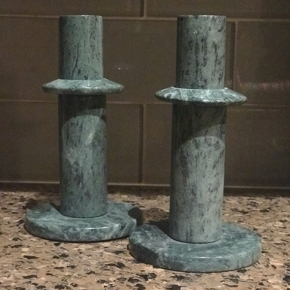 CRATE & BARREL | Marble Tapered Candlesticks | 8”